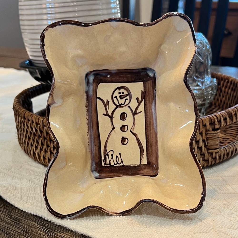 Kim Ries Handcrafted Pottery Cream and Brown Ceramic Friendship Snowman